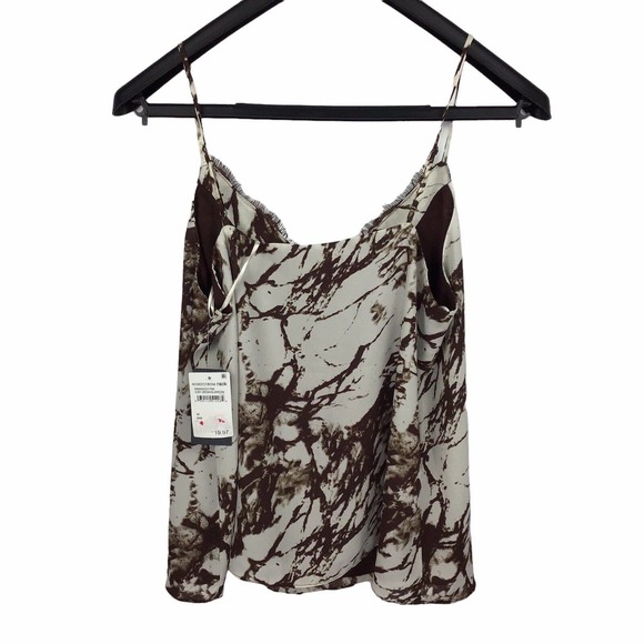Melrose and Market Lace Trim Lined Cami Marble Brown & Ivory Tank Top Size XS - Picture 2 of 3